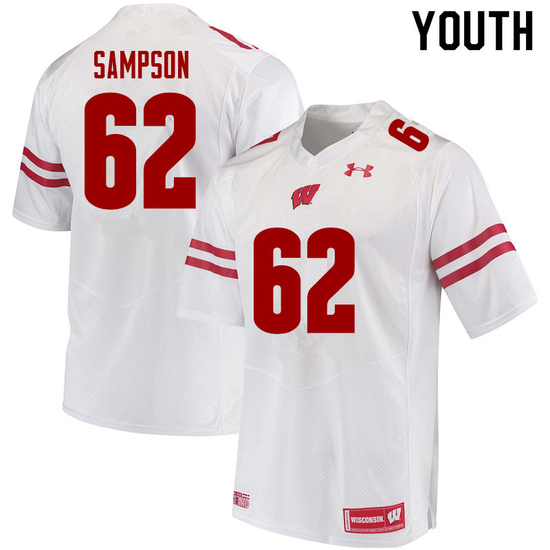 Youth #62 Cormac Sampson Wisconsin Badgers College Football Jerseys Sale-White - Click Image to Close